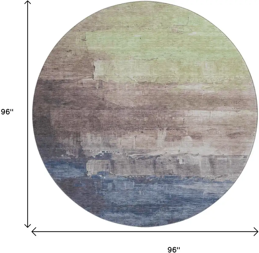 8' X 8' Coffee Green And Blue Abstract Washable Round Rug With UV Protection Photo 9