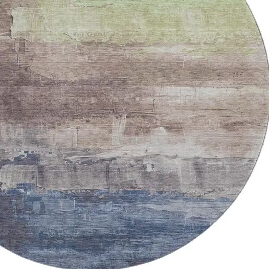8' X 8' Coffee Green And Blue Abstract Washable Round Rug With UV Protection Photo 2