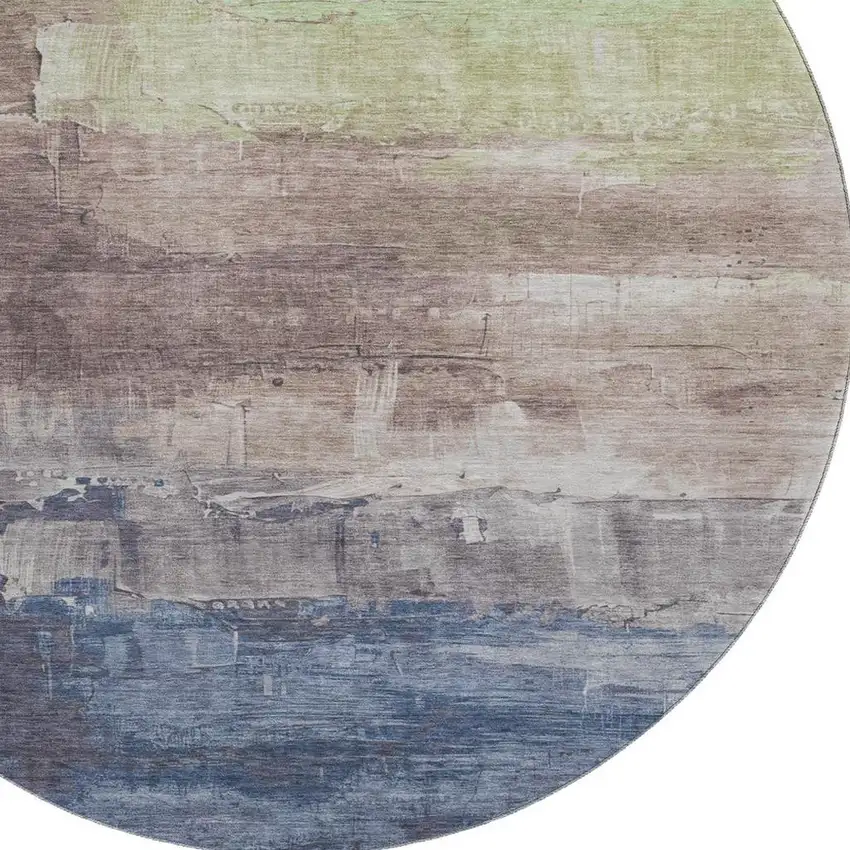 8' X 8' Coffee Green And Blue Abstract Washable Round Rug With UV Protection Photo 2