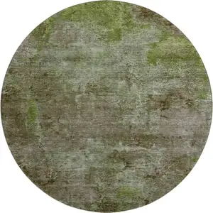 Photo of 8' X 8' Coffee Green And Taupe Abstract Washable Round Rug With UV Protection