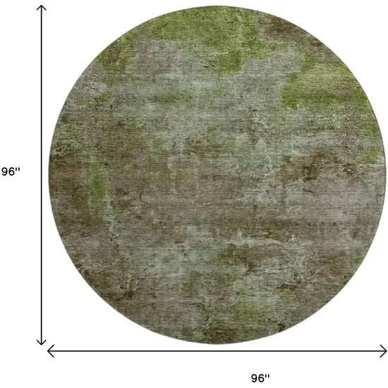 8' X 8' Coffee Green And Taupe Abstract Washable Round Rug With UV Protection Photo 9