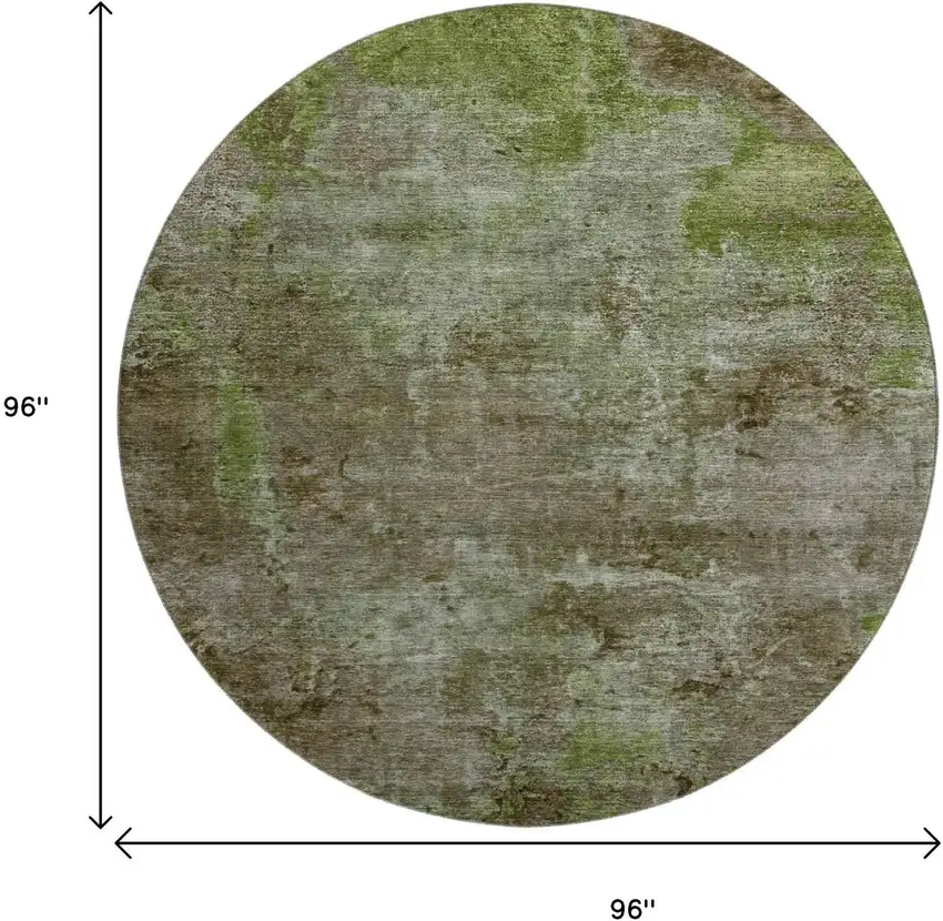 8' X 8' Coffee Green And Taupe Abstract Washable Round Rug With UV Protection Photo 9