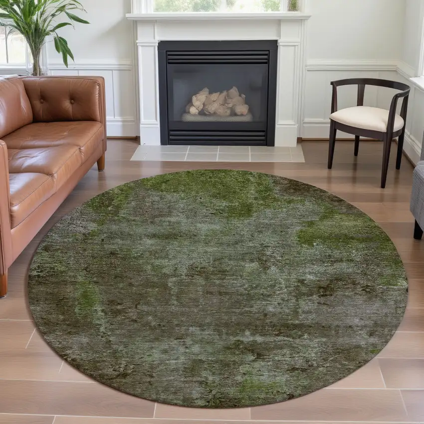 8' X 8' Coffee Green And Taupe Abstract Washable Round Rug With UV Protection Photo 4