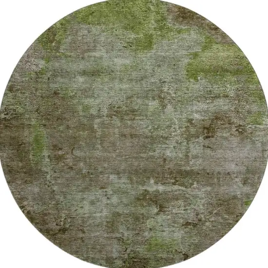 8' X 8' Coffee Green And Taupe Abstract Washable Round Rug With UV Protection Photo 3
