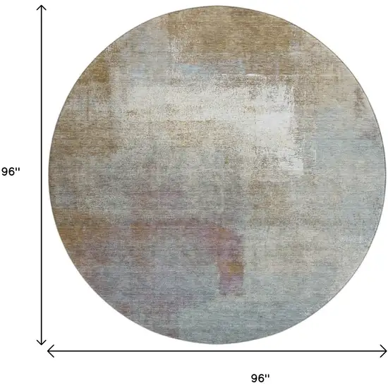 8' X 8' Coffee Ivory And Blue Abstract Washable Round Rug With UV Protection Photo 8