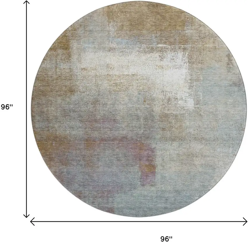 8' X 8' Coffee Ivory And Blue Abstract Washable Round Rug With UV Protection Photo 8