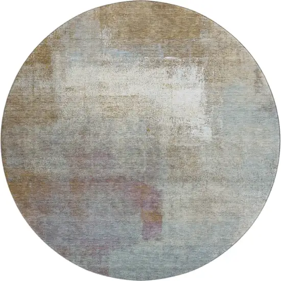 8' X 8' Coffee Ivory And Blue Abstract Washable Round Rug With UV Protection Photo 1