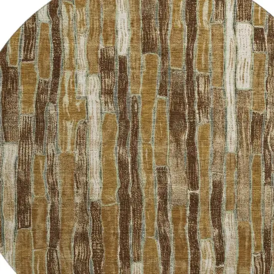 8' X 8' Coffee Ivory And Taupe Striped Washable Round Rug With UV Protection Photo 2