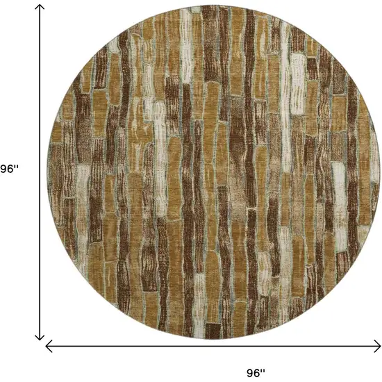 8' X 8' Coffee Ivory And Taupe Striped Washable Round Rug With UV Protection Photo 9