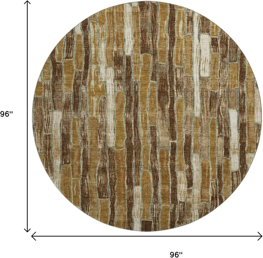 8' X 8' Coffee Ivory And Taupe Striped Washable Round Rug With UV Protection Photo 9