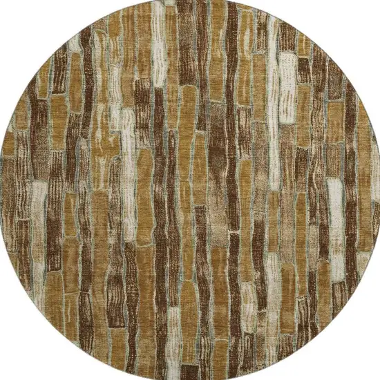 8' X 8' Coffee Ivory And Taupe Striped Washable Round Rug With UV Protection Photo 3