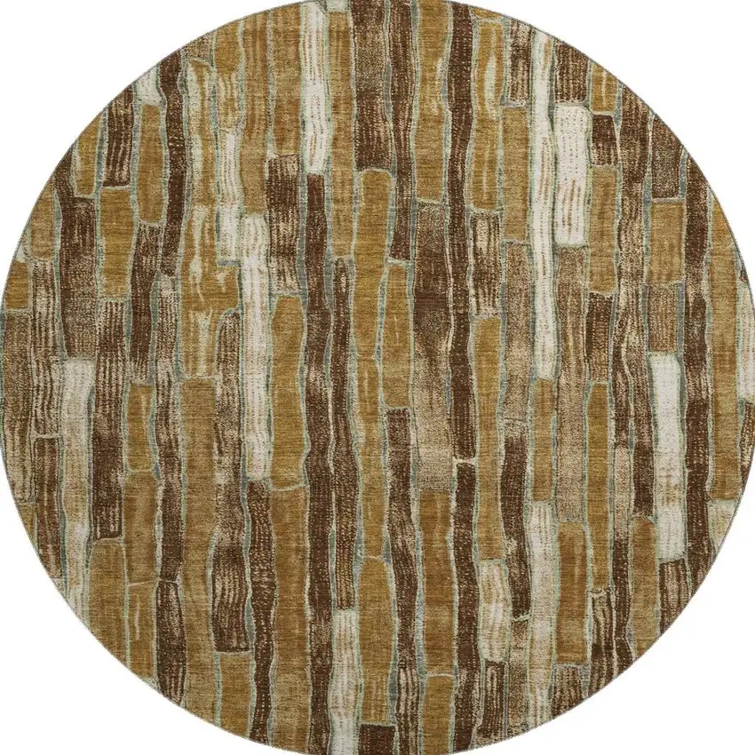 8' X 8' Coffee Ivory And Taupe Striped Washable Round Rug With UV Protection Photo 3