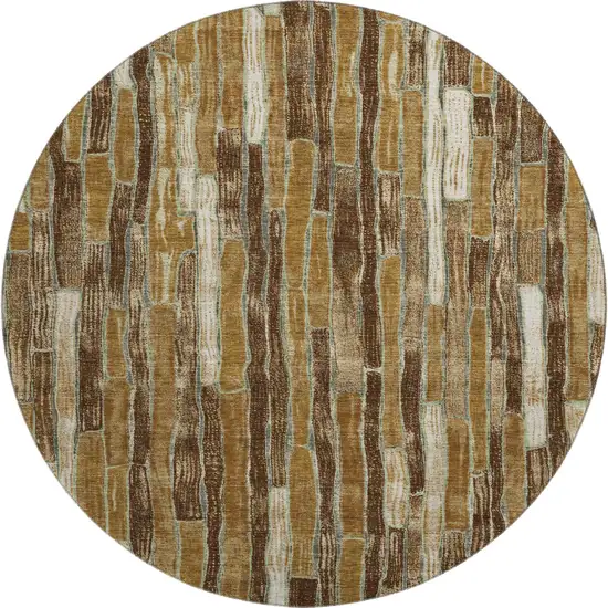 8' X 8' Coffee Ivory And Taupe Striped Washable Round Rug With UV Protection Photo 1