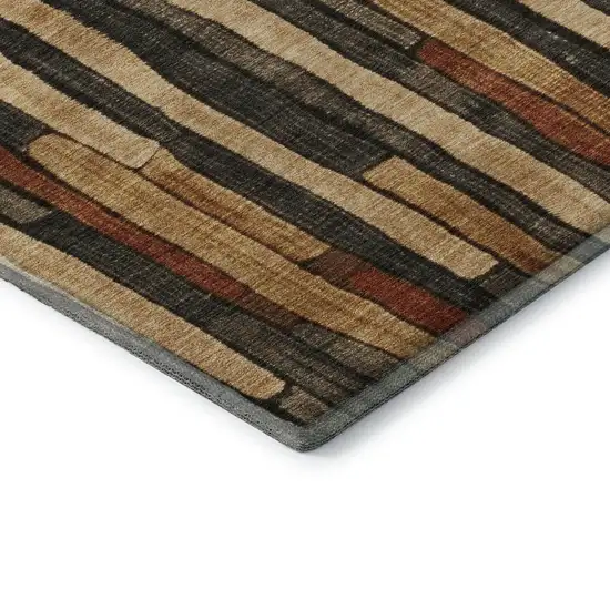 8' X 8' Coffee Rust And Copper Striped Washable Round Rug With UV Protection Photo 6