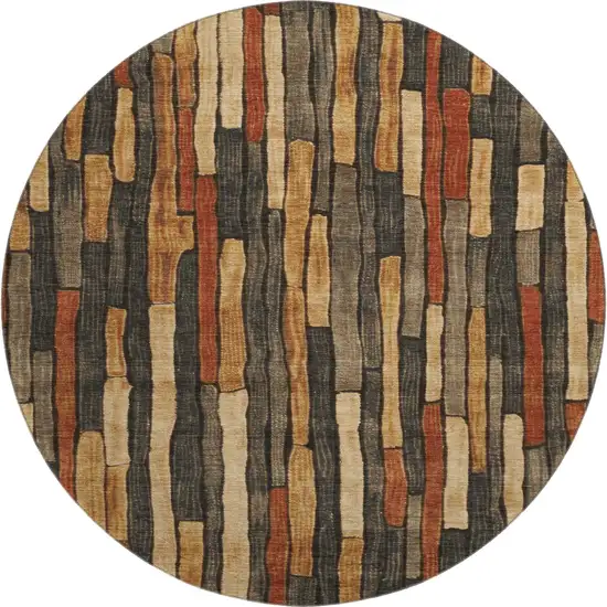 8' X 8' Coffee Rust And Copper Striped Washable Round Rug With UV Protection Photo 1