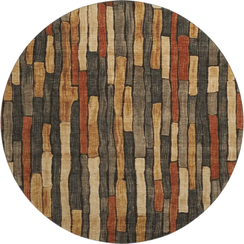 8' X 8' Coffee Rust And Copper Striped Washable Round Rug With UV Protection Photo 1