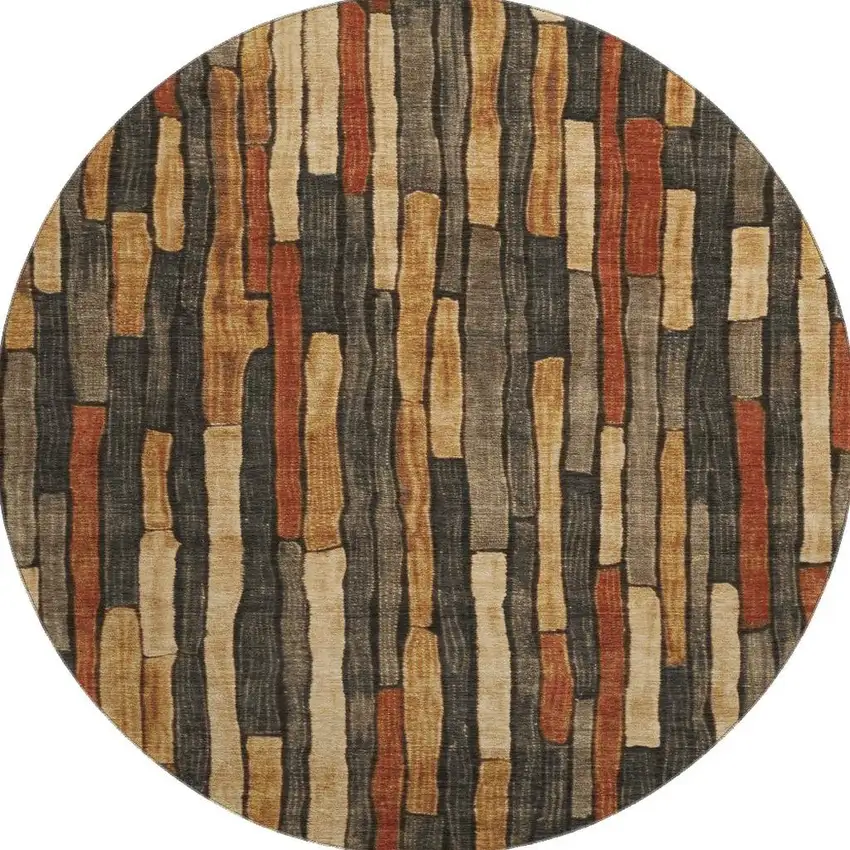8' X 8' Coffee Rust And Copper Striped Washable Round Rug With UV Protection Photo 3
