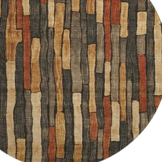 8' X 8' Coffee Rust And Copper Striped Washable Round Rug With UV Protection Photo 2