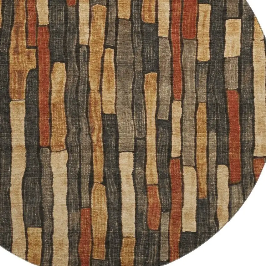 8' X 8' Coffee Rust And Copper Striped Washable Round Rug With UV Protection Photo 2