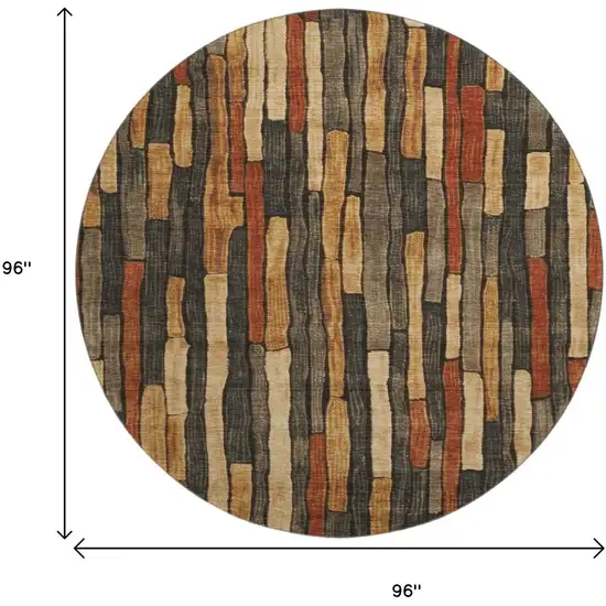 8' X 8' Coffee Rust And Copper Striped Washable Round Rug With UV Protection Photo 9