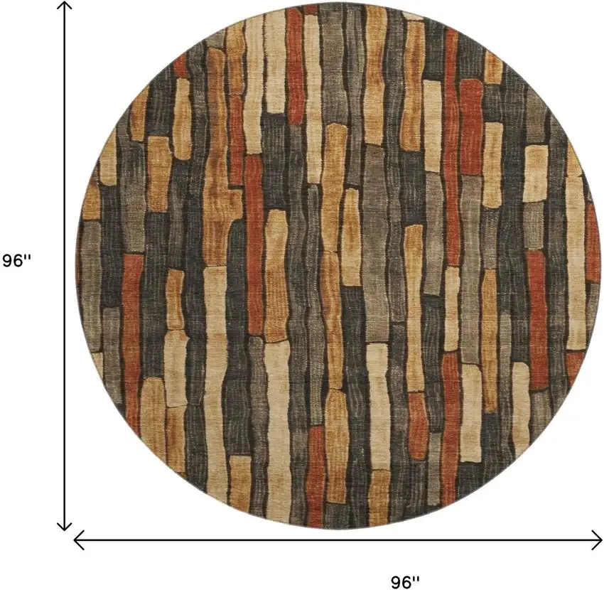 8' X 8' Coffee Rust And Copper Striped Washable Round Rug With UV Protection Photo 9