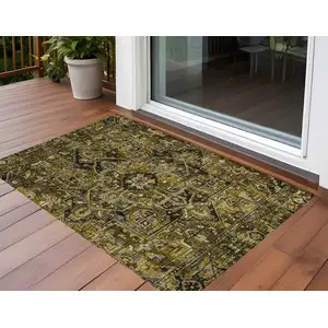 Photo of 3' X 4' Coffee and Gray Oriental Washable Non Skid Indoor Outdoor Area Rug