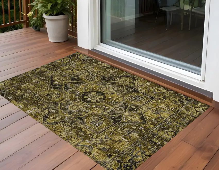 3' X 4' Coffee and Gray Oriental Washable Non Skid Indoor Outdoor Area Rug Photo 1