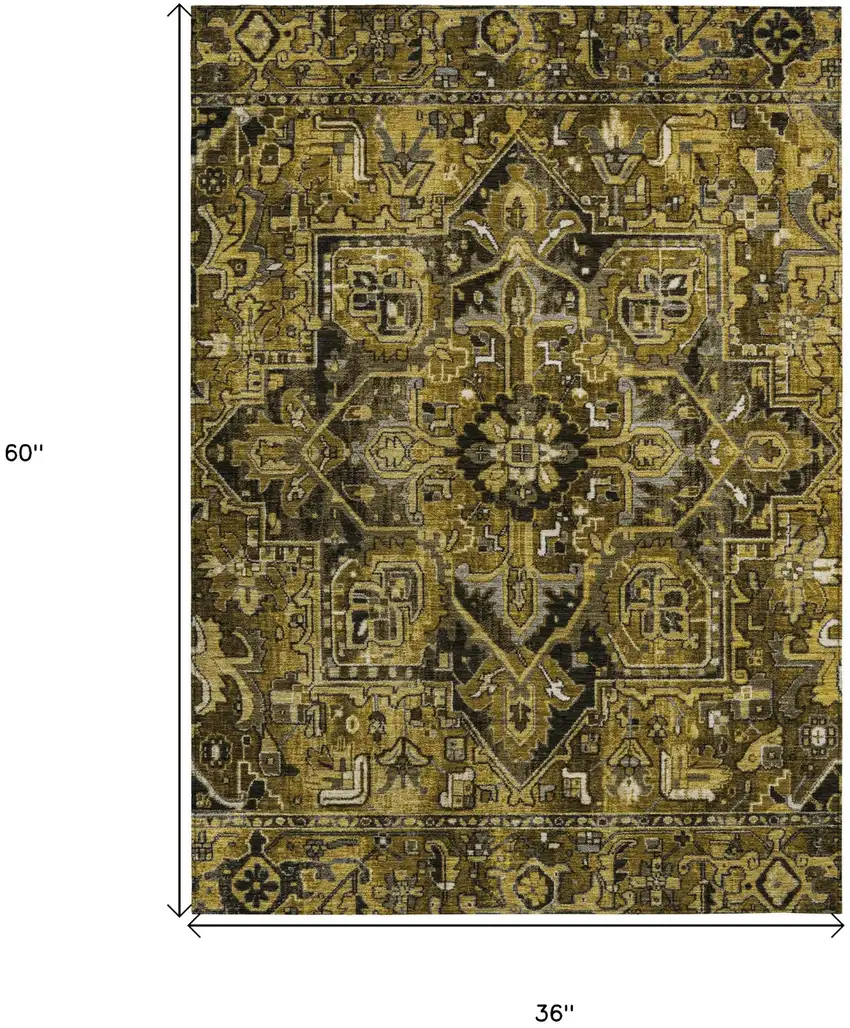 3' X 5' Coffee and Gray Oriental Washable Non Skid Indoor Outdoor Area Rug Photo 3