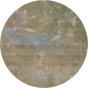 Photo of 8' X 8' Copper And Gray Abstract Washable Round Rug With UV Protection