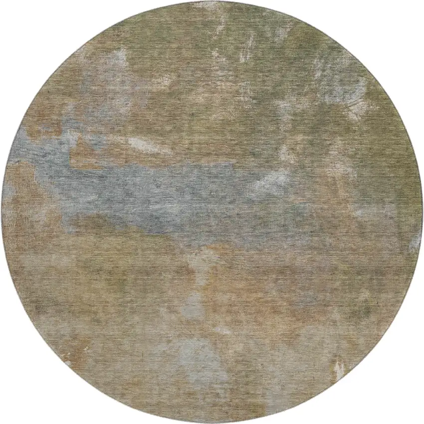 8' X 8' Copper And Gray Abstract Washable Round Rug With UV Protection Photo 1