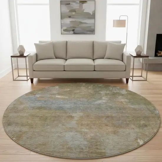 8' X 8' Copper And Gray Abstract Washable Round Rug With UV Protection Photo 2