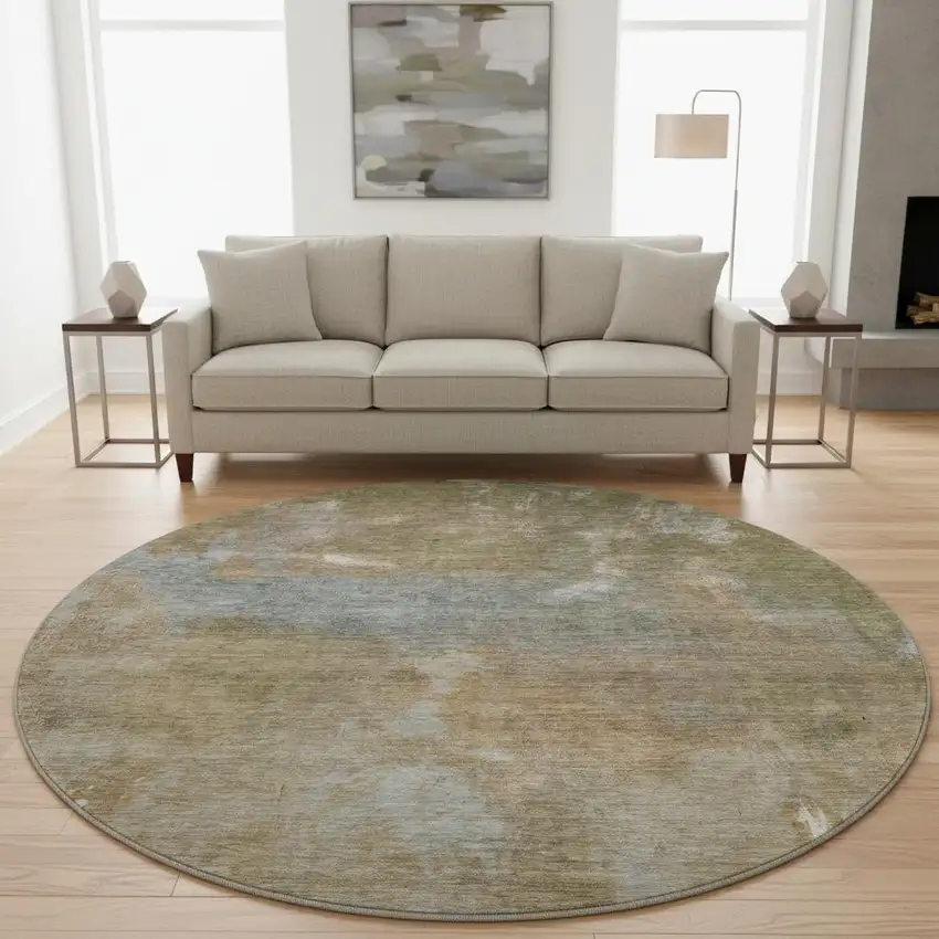8' X 8' Copper And Gray Abstract Washable Round Rug With UV Protection Photo 2