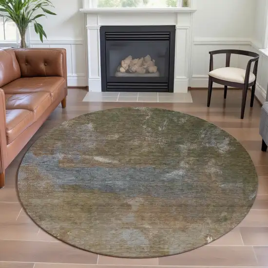 8' X 8' Copper And Gray Abstract Washable Round Rug With UV Protection Photo 4