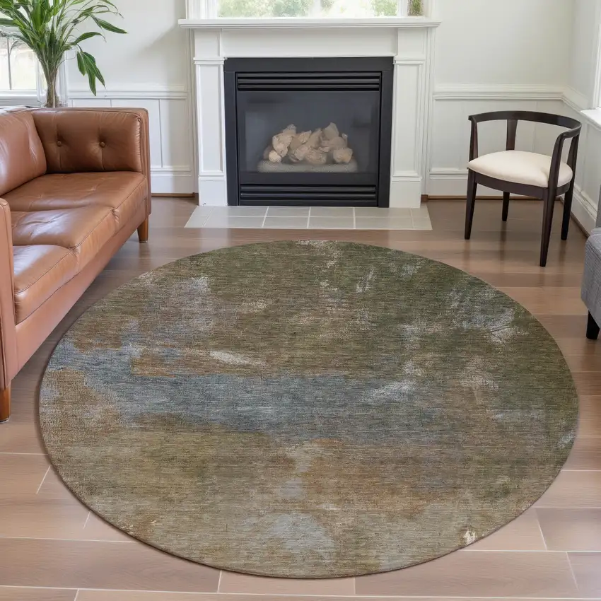 8' X 8' Copper And Gray Abstract Washable Round Rug With UV Protection Photo 4