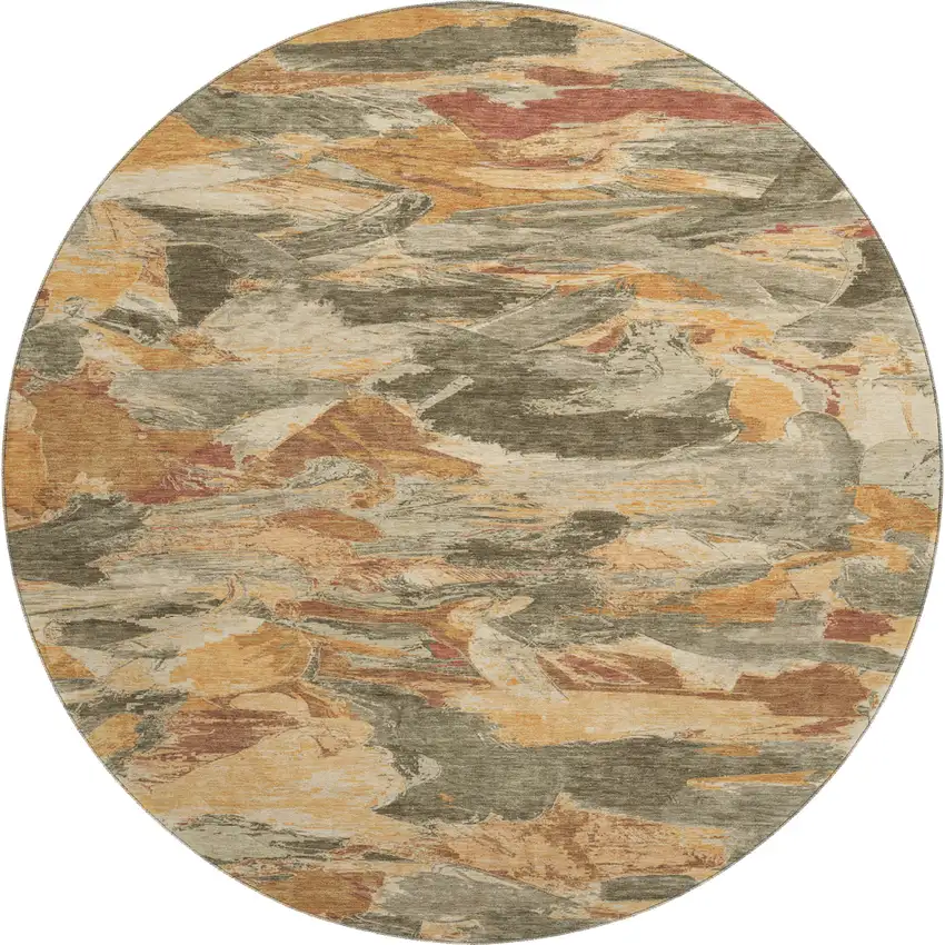 8' X 8' Copper Gray And Taupe Abstract Washable Round Rug With UV Protection Photo 1