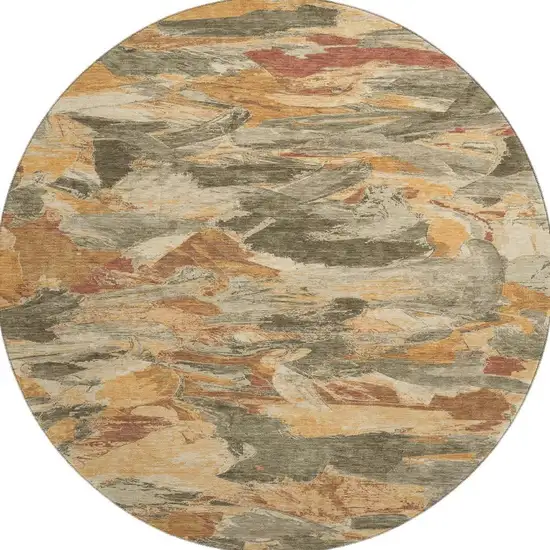 8' X 8' Copper Gray And Taupe Abstract Washable Round Rug With UV Protection Photo 3