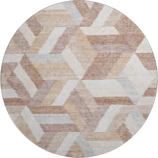 8' X 8' Copper Ivory And Gray Geometric Washable Round Rug With UV Protection Photo 1