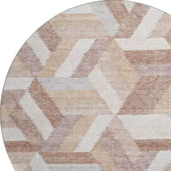 8' X 8' Copper Ivory And Gray Geometric Washable Round Rug With UV Protection Photo 2