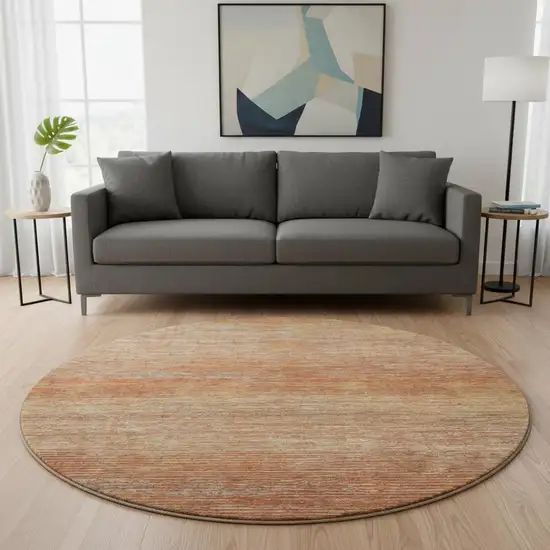 8' X 8' Copper Ivory And Gray Striped Washable Round Rug With UV Protection Photo 2