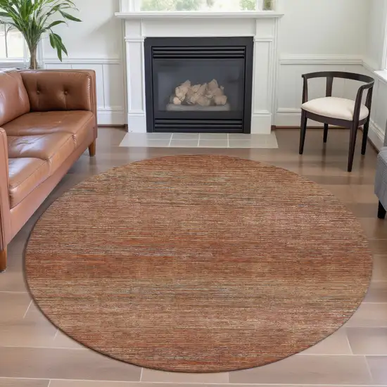 8' X 8' Copper Ivory And Gray Striped Washable Round Rug With UV Protection Photo 4