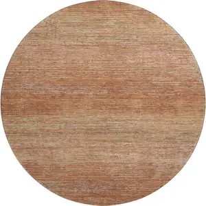 Photo of 8' X 8' Copper Ivory And Gray Striped Washable Round Rug With UV Protection