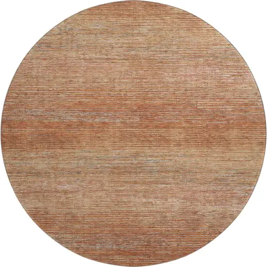 8' X 8' Copper Ivory And Gray Striped Washable Round Rug With UV Protection Photo 1