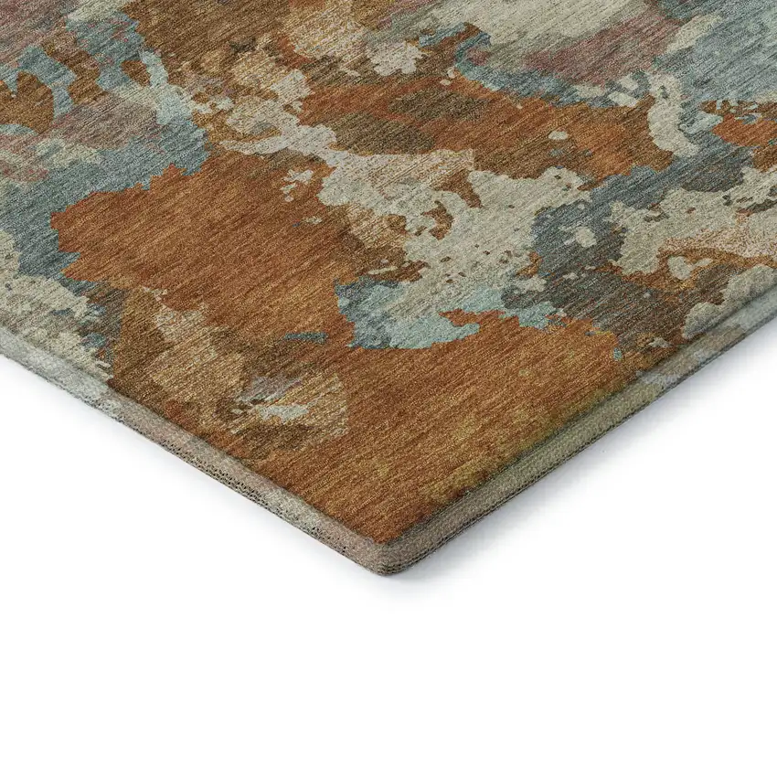 8' X 8' Copper Taupe And Orange Abstract Washable Round Rug With UV Protection Photo 6