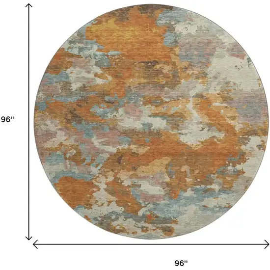 8' X 8' Copper Taupe And Orange Abstract Washable Round Rug With UV Protection Photo 9