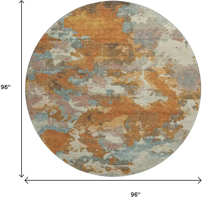 8' X 8' Copper Taupe And Orange Abstract Washable Round Rug With UV Protection Photo 9