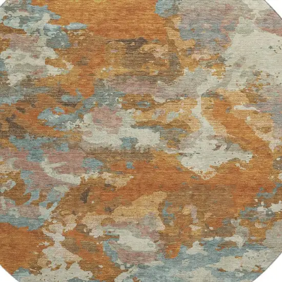 8' X 8' Copper Taupe And Orange Abstract Washable Round Rug With UV Protection Photo 2