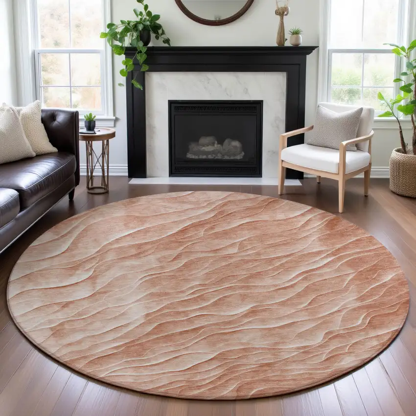 8' X 8' Coral And Ivory Abstract Washable Round Rug With UV Protection Photo 4
