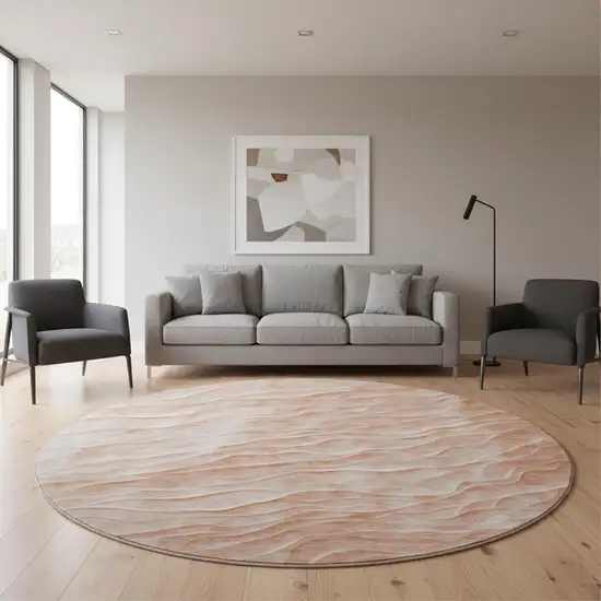 8' X 8' Coral And Ivory Abstract Washable Round Rug With UV Protection Photo 2