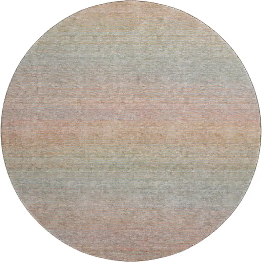 8' X 8' Coral Denim Blue And Salmon Striped Washable Round Rug With UV Protection Photo 1