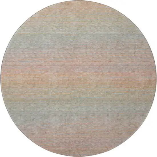 8' X 8' Coral Denim Blue And Salmon Striped Washable Round Rug With UV Protection Photo 2